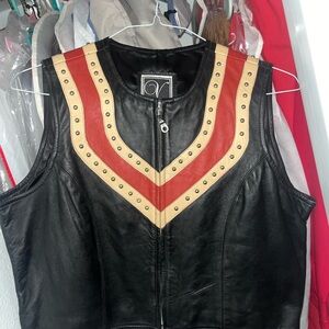 Black Leather Vest with Red and Cream Accents Rodeo Queen Outfit Size Medium
